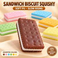 Jouet Squishy en PU à Remontée Lente, Forme Biscuit Sandwich, Couleurs Assorties, Doux à Presser, Anti-Stress, Boîte de 12 Pièces, Vente en Gros
