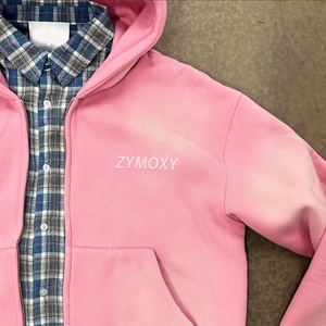 Custom Designer <b>Flannel</b> Shirts Lined Heavy Men Hoody <b>Jacket</b> Vintage Pink Blank Sun Faded Acid Wash Zip up Boxy Cropped Hoodie - Product Image 3
