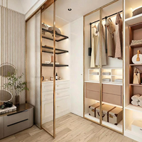 Dressing sur mesure avec porte vitrée, armoire de chambre moderne à cadre en aluminium avec éclairage LED, meuble de rangement personnalisé pour toute la maison