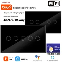 Interrupteur intelligent WiFi/écran tactile 4/5/6/8/10 voies 147 mm, compatible application Smart Life, en verre trempé ABS, 10A, sans fil neutre