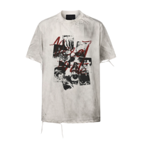 Camiseta Vintage para Hombre con Estampado Tie Dye Oscuro, Diseño de Collage, Efecto Desgastado, Dobladillo con Cordón Ajustable, Manga Corta, Estilo Urbano, OEM ODM