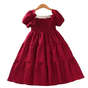 女孩连衣裙新款2023西式婚纱短袖公主派对花休闲生日童装婴儿服装
