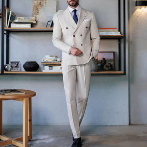 अनुकूलित पुरुषों के बार्ज कॉलर व्यवसाय उत्कृष्ट डबल ब्रीस्टेड अपस्केल दूल्हे आकस्मिक सूट दो टुकड़े सूट पुरुषों - Product Image 4