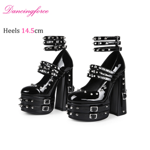 Sandali Gotici con Rivetti e Cerniera, Plateau, Punta Aperta, Tacco Grosso, Stile Punk Streetwear, Tacchi Alti <span class=keywords><strong>per</strong></span> Donna - Product Image 3