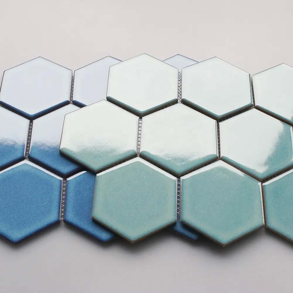 Hexagon sharp blue color matte finished porcelain mosaic tile for kitchen
