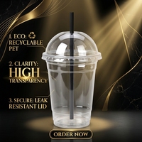 Gobelet à boisson froide en PET transparent avec couvercle en dôme 98 mm 16 oz, gobelet jetable à paroi simple, logo personnalisé