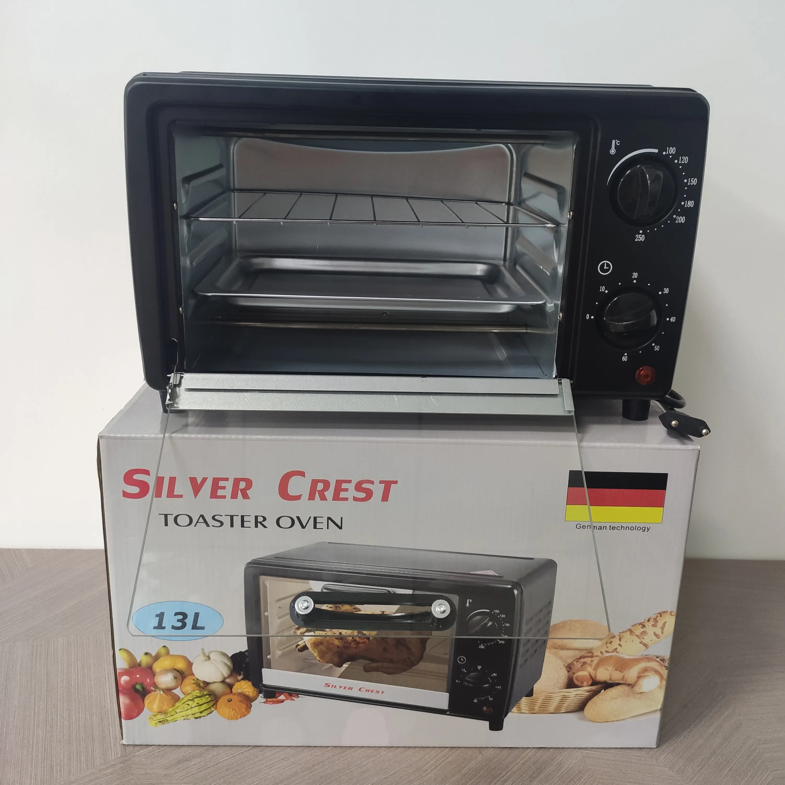 Profession eller kunden spezifischer schwarzer Elektro ofen mit Timer 13L Smart Home Backen Silber wappen Elektrischer Toaster