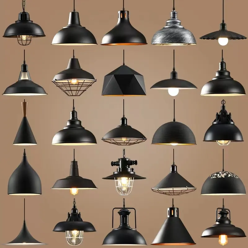 Industrial pendant light modern nordic bar dining room kitchen home chandelier E27 black metal shade