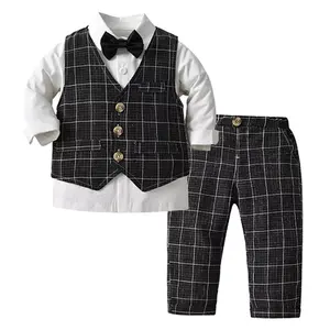 Комплект одежды для новорожденных мальчиков в британском стиле, летний хлопковый костюм для мальчиков, черная одежда, платье для ребенка