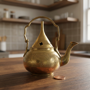 Vintage Brass Tea Kettle With <b>Lid</b> And Handle Decorative Engraved Design Water <b>Pot</b> Kettles Metal Drinkware - Product Image 3
