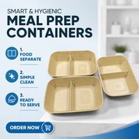 Boîtes rectangulaires jetables en kraft à 2 compartiments de qualité alimentaire, vaisselle gaufrée, bols à salade à emporter, assiettes et bols en papier