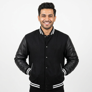 Veste universitaire en laine Melton de style personnalisé pour hommes avec manches en cuir Design patchwork CollegeBaseballjacket pour hommes - Product Image 1