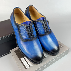 Chaussures habillées pour hommes en cuir véritable, style Oxford, bout rond, à lacets, respirantes, pour le bureau et la carrière, toutes saisons, semelle extérieure en caoutchouc, cuir de vachette - Product Image 1