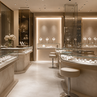 Vitrine en verre courbé sur mesure BRUTALIST avec éclairage LED pour bijouterie - Design intérieur écologique, durable, recyclable, solution complète pour l'aménagement de la boutique