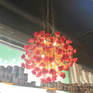 Lustre en céramique en forme de rose, luminaire suspendu, lampe de plafond tendance, source de lumière LED, lampe en fer forgé en céramique - Product Image 5