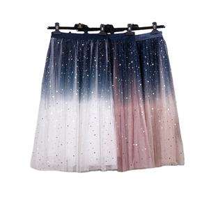 Nuove donne gradiente maglia Tutu <span class=keywords><strong>gonna</strong></span> da donna elegante con paillettes glitterato a strati Tulle Midi a linea per feste con stelle in maglia di paillettes - Product Image 1