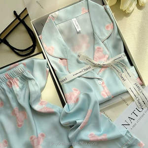 ชุดนอนผ้าซาตินแฟชั่นสำหรับผู้หญิง ขายดีประจำฤดูใบไม้ผลิและฤดูใบไม้ร่วง ผ้าไหมน้ำแข็งลายแจ็คการ์ดบางเบา แขนยาว ชุดนอนใส่สบายๆ อยู่บ้าน - Product Image 5