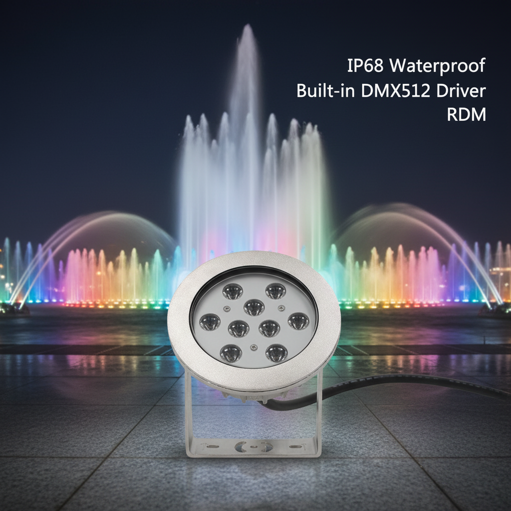 24V 36W IP68 Waterproof Stainless Steel DMX512 Control Outdoor Underwater Pool Lights for Marine & Waterfront Dock Illumination