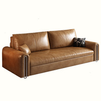 Modernes Minimalistisches Ölwachs-Leder 2-in-1 Konvertierbares Schlafsofa Gerades Klappbares Schlafsofa für Wohnzimmer