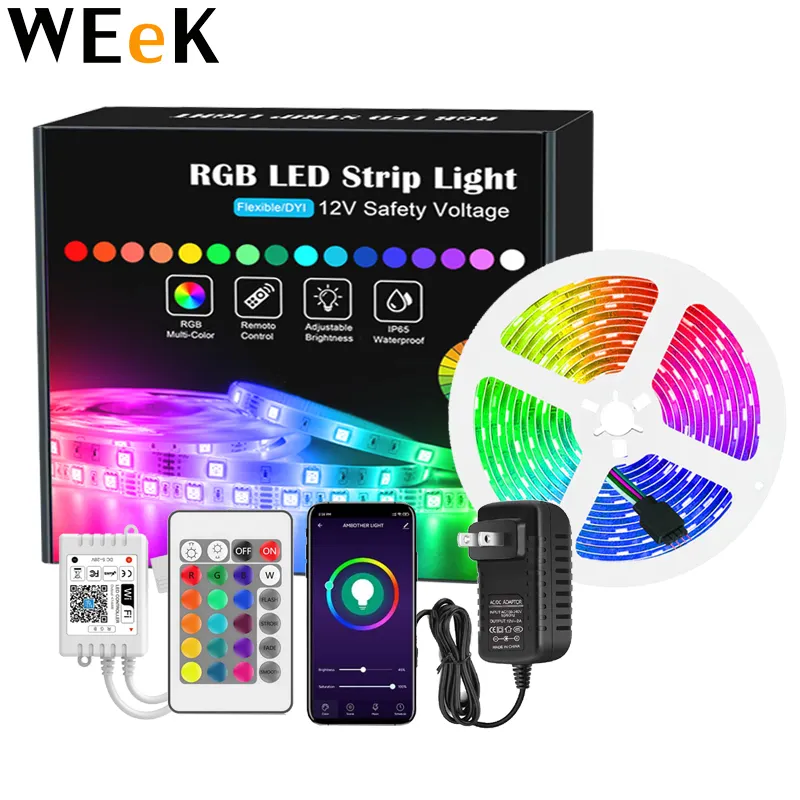 Wifi LED רצועת Led אור קלטת SMD RGB Waterproof Led פס 5m דיודה סרט גמיש עם מרחוק + האיחוד האירופי תקע