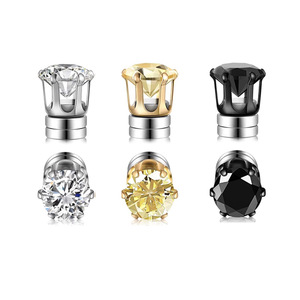 Pendientes de clip con circonita cúbica de 6 mm, engaste de garra redondo, de acero, sin perforación, para uso diario - Product Image 1