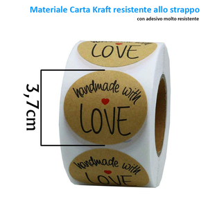 Etichette Adesive Fatte a Mano con Amore 3,7cm Adesivi Regalo Sigilli Rotondi in Carta Kraft - Product Image 2