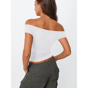 Top Corto con Hombros Descubiertos para Mujer, Blusa Elástica de Punto de Poliéster y Spandex, Atuendo de Fiesta, Estilo Y2K de Verano - Product Image 4