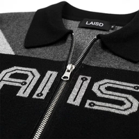 Veste zippée personnalisée pour homme, chauffante, coupe-vent, broderie 3D, color block noir-gris, style course, entièrement zippée, col montant, streetwear, hiver