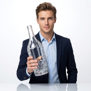 Bouteille de spiritueux en verre facetté sur mesure de luxe 700 ml, bouteille d'emballage pour brandy, <span class=keywords><strong>cognac</strong></span> et alcool, transparente et sculptée - Product Image 3
