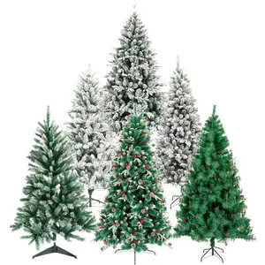 Artificial Christmas Tree 5/6/7/7.5 Foot Flocked Snow Trees with Pine Cone Decoration Unlit Tree