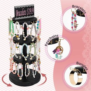 3-layer Wooden <strong>Rotating</strong> Bracelet <strong>Display</strong> Stand Tree Stand <strong>Supplier</strong> Booth <strong>Display</strong> with Advertising Board 36-<strong>hook</strong> Bracelet Key - Product Image 4