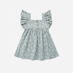 Bé váy dài bên mặc 95% cotton 5% spandex jersey bay tay áo và phồng tay áo một mảnh Dresses cho cô gái ăn mặc - Product Image 1