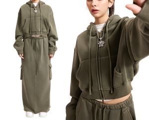 Cardigan <span class=keywords><strong>con</strong></span> Cappuccio Personalizzato per Donna, Stile Vintage Caldo e Consumato, <span class=keywords><strong>con</strong></span> Doppia <span class=keywords><strong>Zip</strong></span> Intera, Foderato in Pile Peluche - Product Image 1