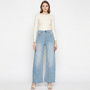 Pantalon en jean respirant de style unique pour femme Design personnalisable avec taille moyenne et devant plat pour la saison du printemps - Product Image 1
