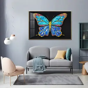 큰 푸른 나비 캔버스 벽 예술 다채로운 추상 나비 그림 그림 그림 5D 다이아몬드 크리스탈 도자기 그림 ANIMAL