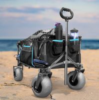 Chariot de plage pliable en acier au carbone à quatre roues pour activités de camping et de plein air, pneus pneumatiques à ballon, dégagement rapide