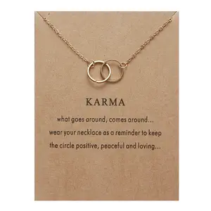 Mode Karma Ketting Geluk Grijpende Ringen Cirkel Hanger Kettingen Met Bericht Kaart