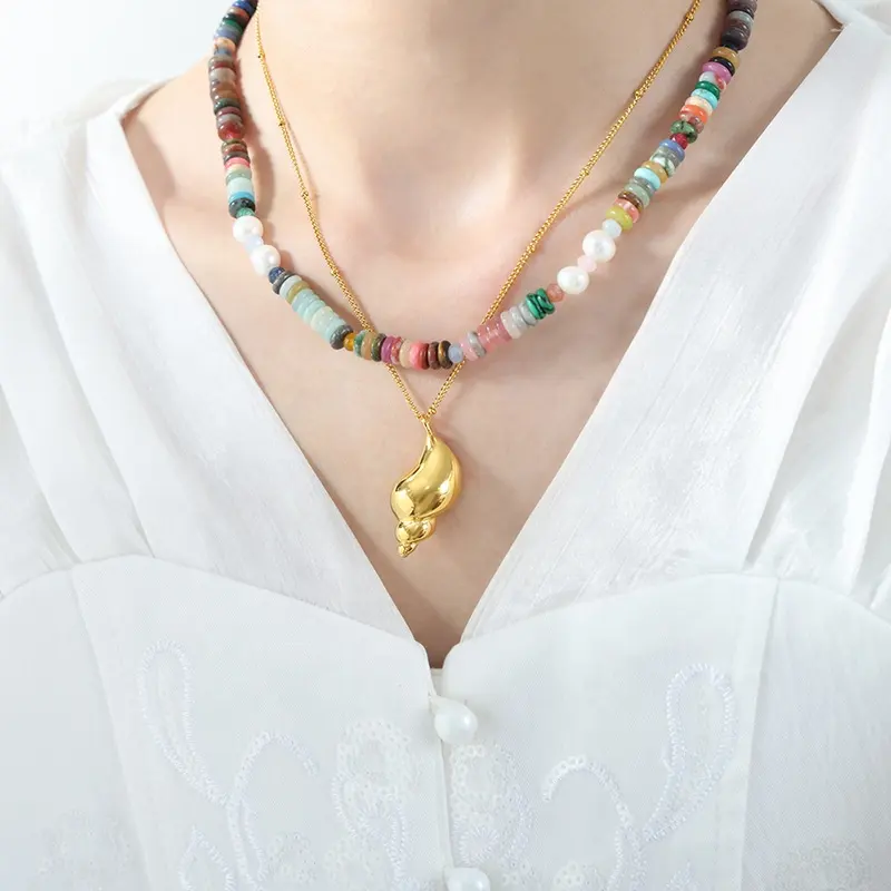 Kalung manik-manik wanita antik campuran warna akik kalung kerah mutiara air tawar
