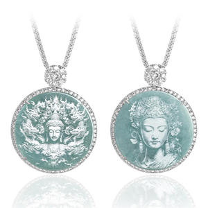 Pendentif en jade naturel de type jadeite chinois Dragon Loong Avalokiteshvara UNISEXE, jade de type eau bleue D711-D710-D712 - Product Image 3