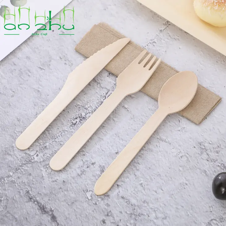 Số Lượng Lớn Tự Nhiên Flatware Bằng Gỗ Dao Kéo Quá Trình Sản Xuất Dao Ngã Ba Ưa Thích Giấy Khăn Ăn Bộ Và Gỗ Bạch Dương Dao Kéo