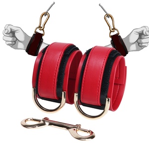 Ensemble BDSM en cuir 2 pièces pour débutants, avec sangles de cheville et de poignet à scratch, menottes de jour pour adultes avec verrou en aluminium détachable - Product Image 2