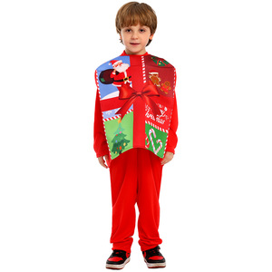 Costume pour enfants, garçons et filles, tenue de fête, boîte cadeau, cadeau amusant, Noël, fête de fin d'année, cosplay, imprimé Père Noël - Product Image 3