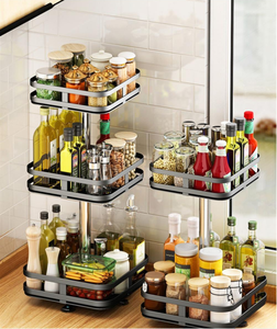 360 ° Rak Putar Organizer Kosmetik & Dapur 2 Tingkat, Rak Bumbu Putar, Wadah Penyimpanan Bulat - Product Image 3