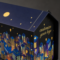 Boîte cadeau en forme de maison Leabon, scène nocturne de la silhouette de la ville, emballage en carton personnalisé avec logo, vente en gros d'usine pour festivals