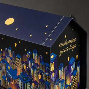 Boîte cadeau en forme de maison Leabon, scène nocturne de la silhouette de la ville, emballage en carton personnalisé avec logo, vente en gros <span class=keywords><strong>d</strong></span>'usine pour festivals - Product Image 2