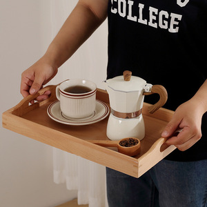 Rectangular Beechwood <b>Tea</b> <b>Tray</b> With Black Walnut Handles For Serving Teacups And Dishes Hotel Coffee <b>Tea</b> Use - Product Image 3