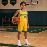 Maillot de basket-ball pour enfants, ensemble d'équipe personnalisé, sublimation, maille respirante, séchage rapide, imprimé, rayures jaunes, uniforme de basket-ball pour garçons, entraînement