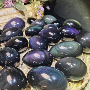 Vente en gros d'œufs de pierres de guérison en obsidienne arc-en-ciel naturelle/aventurine verte/onyx bleu, cristal, œuf mignon pour la décoration de la maison, cadeau - Product Image 1