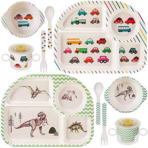 Ensemble d'assiettes et de bols pour tout-petits dessin animé ensemble d'assiettes divisées en bambou écologique pour enfants fournitures d'alimentation pour tout-petits ensemble de vaisselle pour enfants - Product Image 2