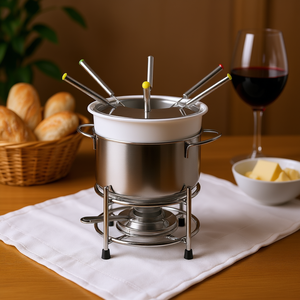 Ensemble de fondue Roma, 6 fourchettes colorées, pot en acier inoxydable avec protection anti-éclaboussures pour fondue au fromage - Product Image 3